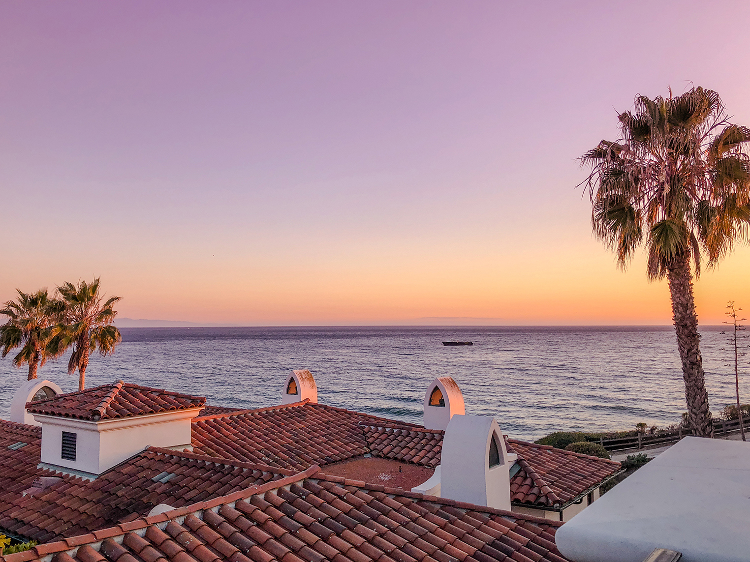 Sunset over tiled roofs in Santa Barbara