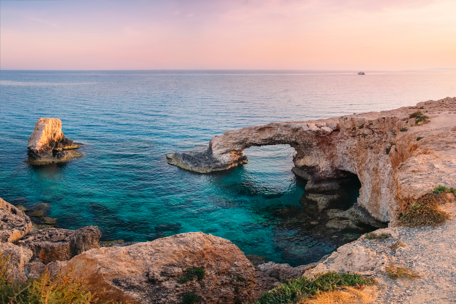 A rock formation called the love bridge on the Ayia Napa coastline