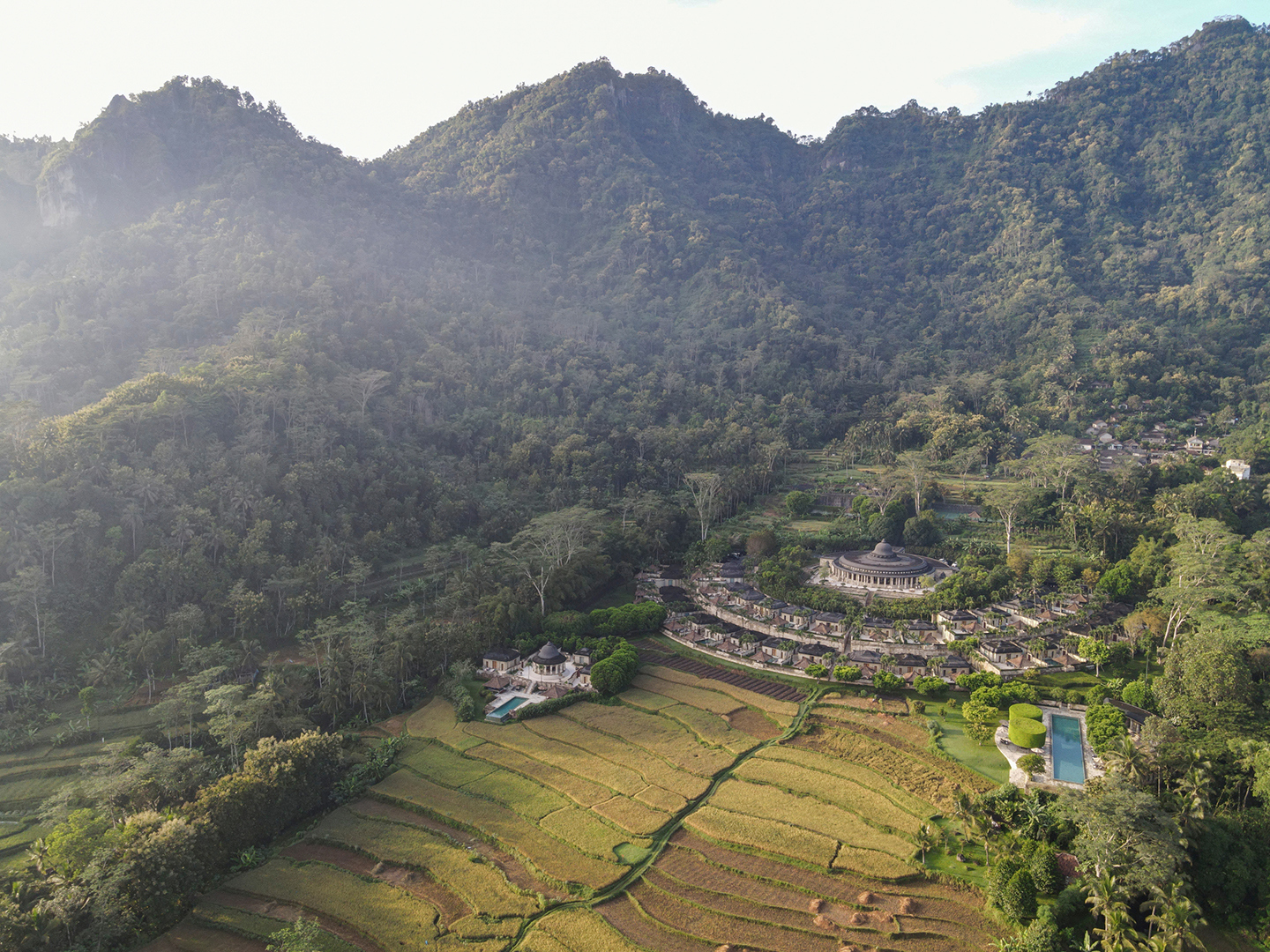 Asia, Indonesia, Amanjiwo, Drone shot of property
