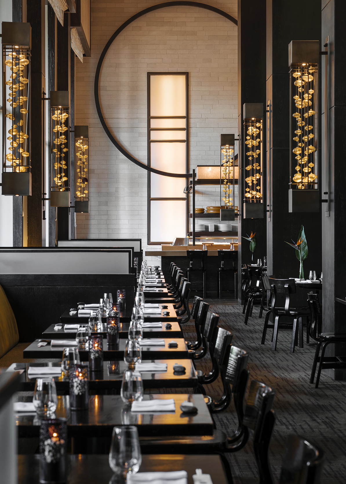 Africa, South Africa, One&Only Cape Town, Nobu restaurant tables set for dinner 