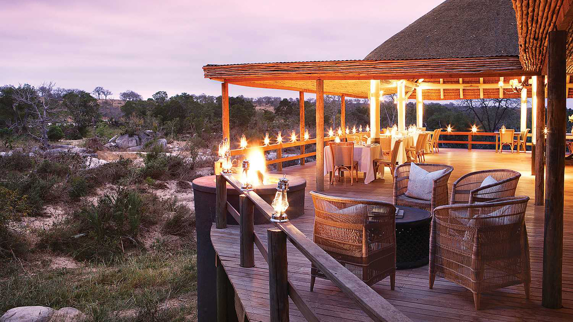 Africa, South Africa, Londolozi Founders Camp, Outdoor seating