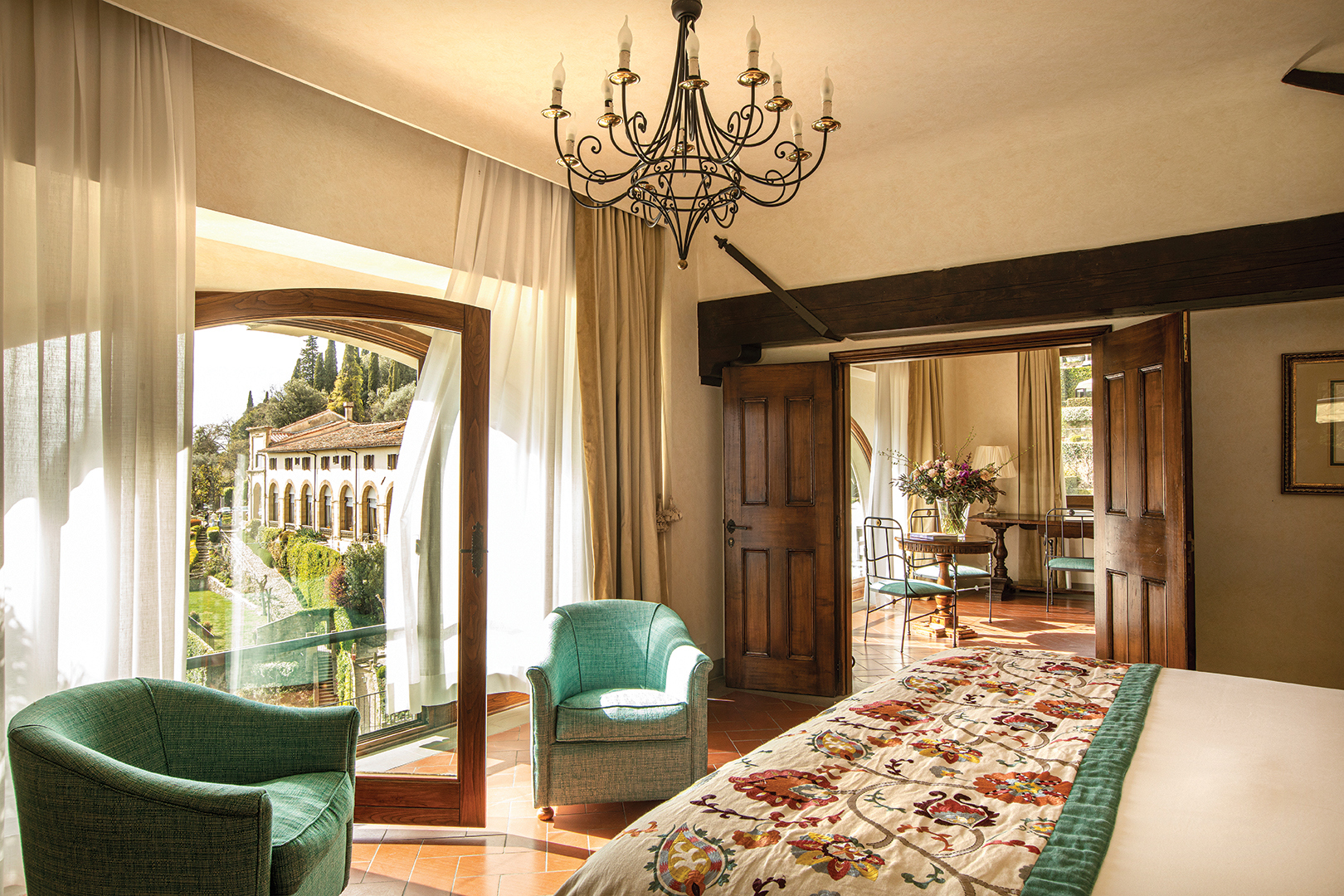 Europe, Italy, Florence, Villa San Michele, A Belmond Hotel, Florence, Bedroom and doors