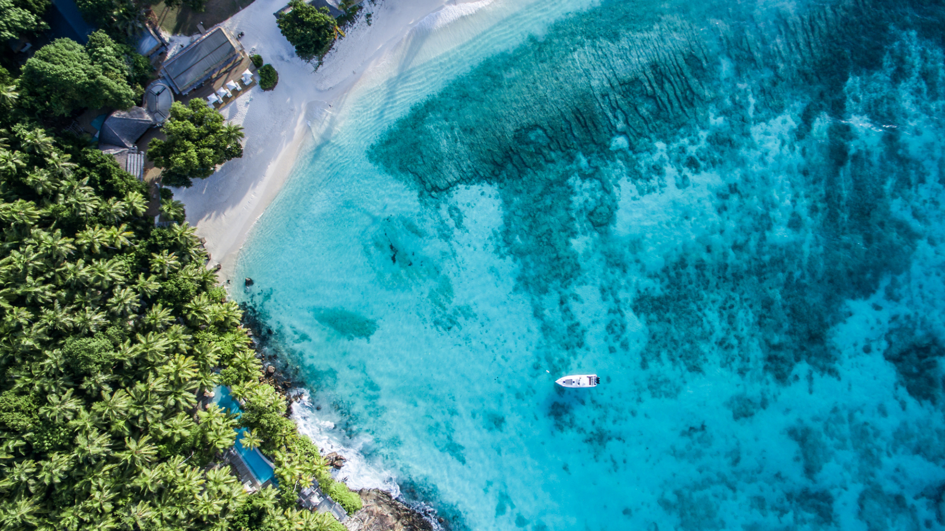 An aerial view of the resort at Seychelles North Island