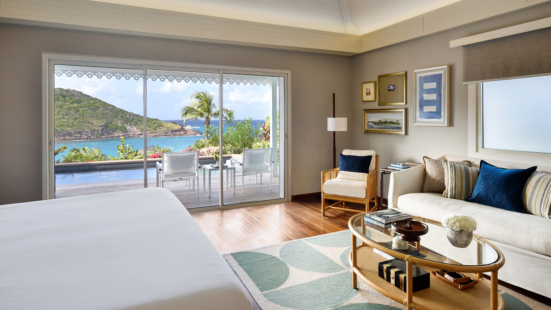 Caribbean, St Barths, Rosewood Le Guanahani St Barth, Ocean Bay Pool room lounge