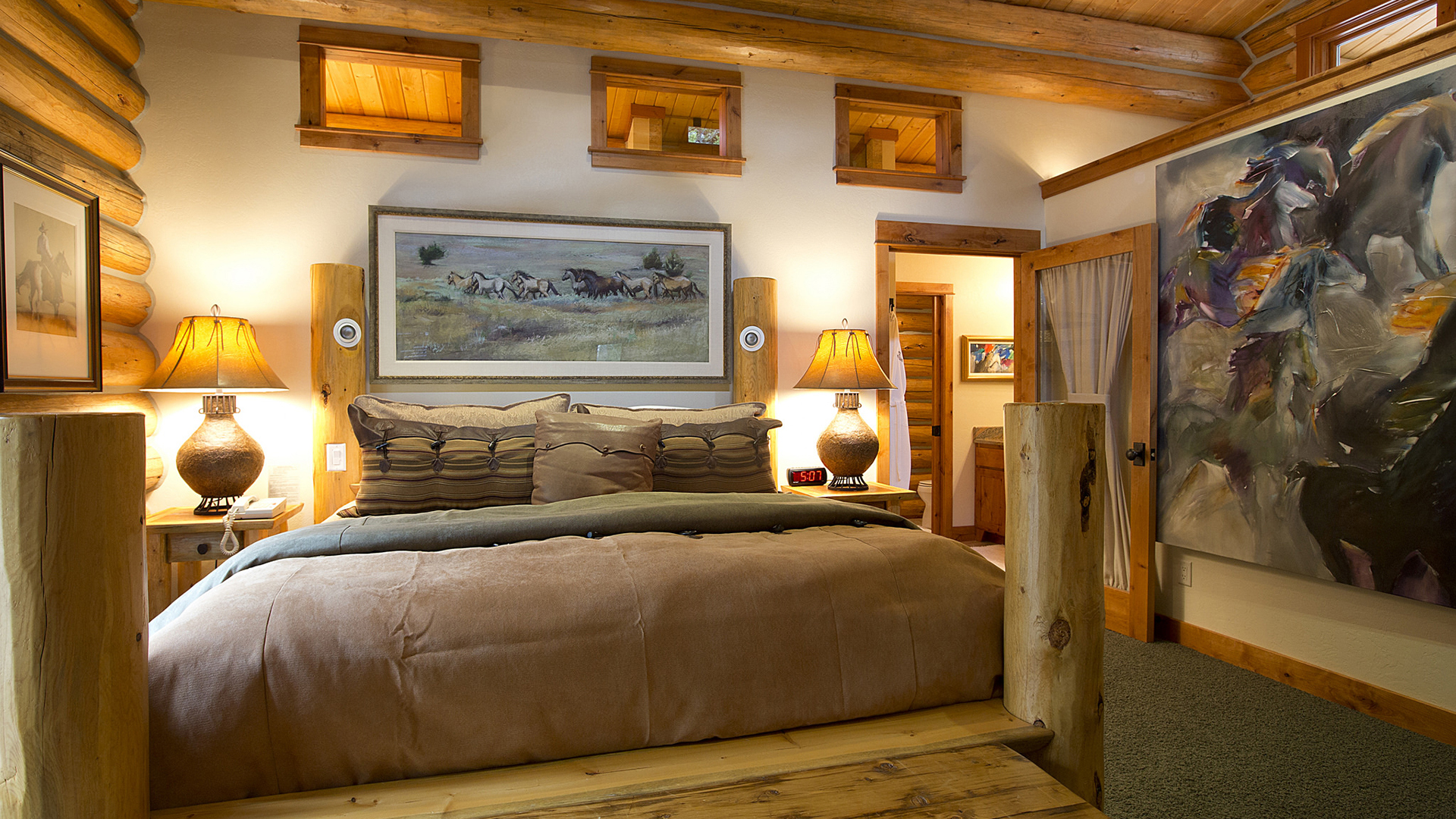  North America, Montana, Triple Creek Ranch, Cabin aspen bedroom interior