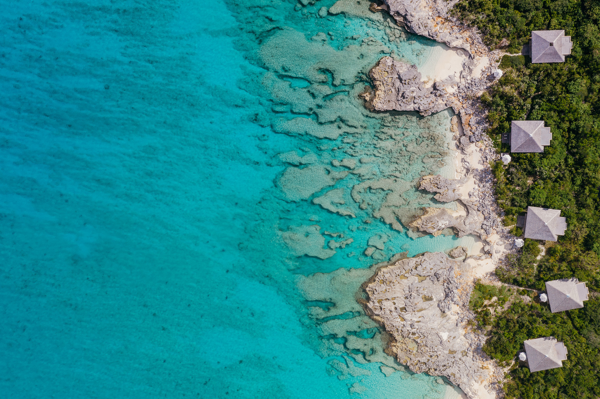 A birds eye view of the pavilions at Amanyara Turks and caicos