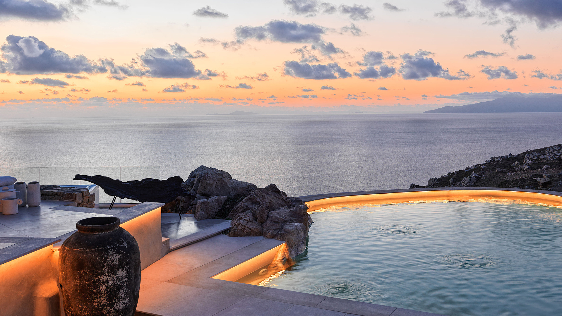 Europe, Greece, Mykonos, Panoptis Escape, Pool at night