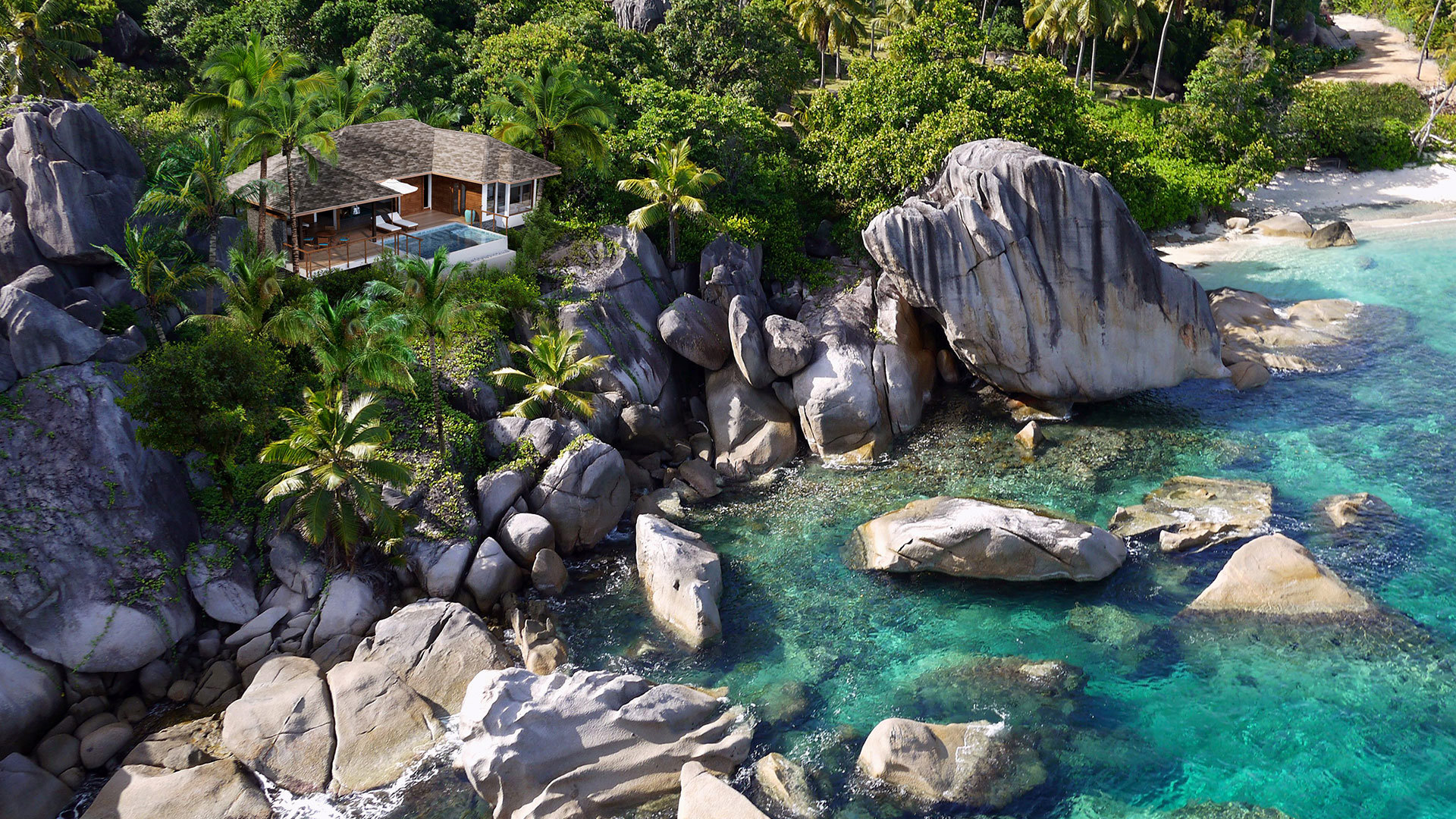 Indian Ocean, Seychelles, Six Senses Zil Pasyon, Exterior view aerial
