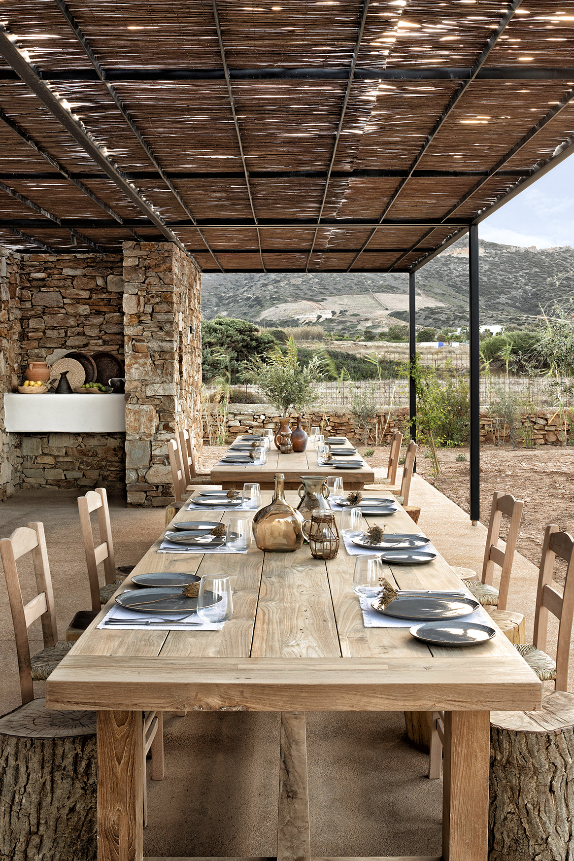 Europe, Greece, Antiparos, The Rooster, farmhouse dining table