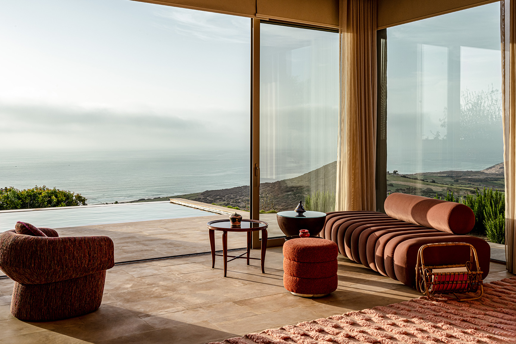 Africa, Morocco, La Fiermontina Océan, pool suite sitting room with private pool on terrace and sea view
