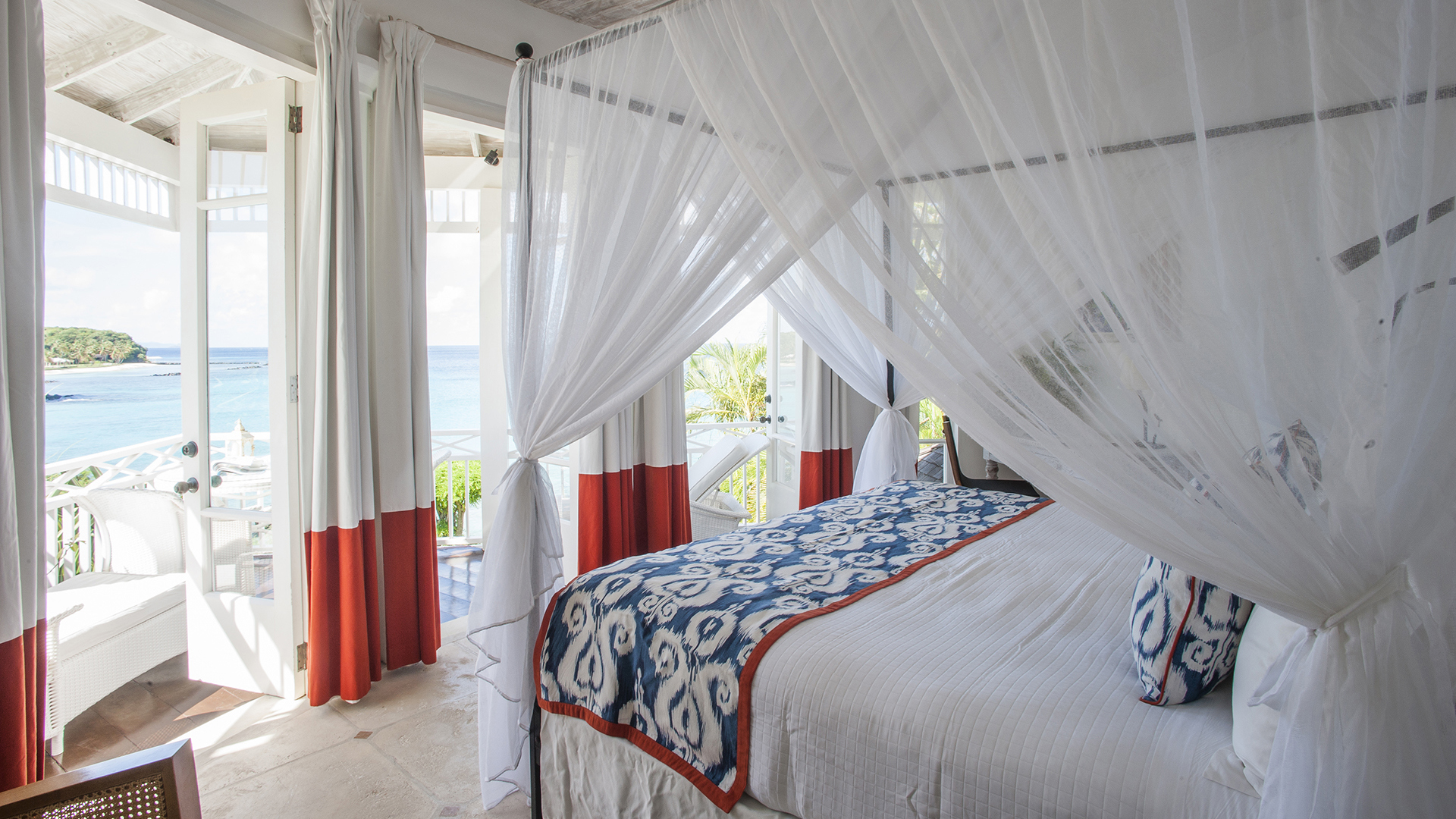 Caribbean, The Grenadines, Mustique, Cotton House, Bedroom Sea View