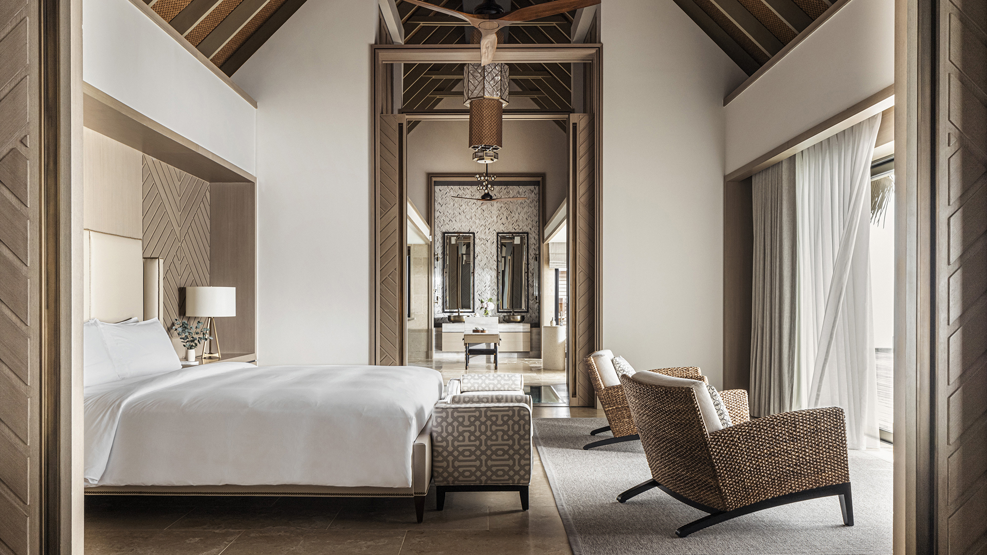 Indian Ocean, Maldives, Waldorf Astoria Ithaafushi Private Island, Two Bedroom Overwater Villa Master Bedroom