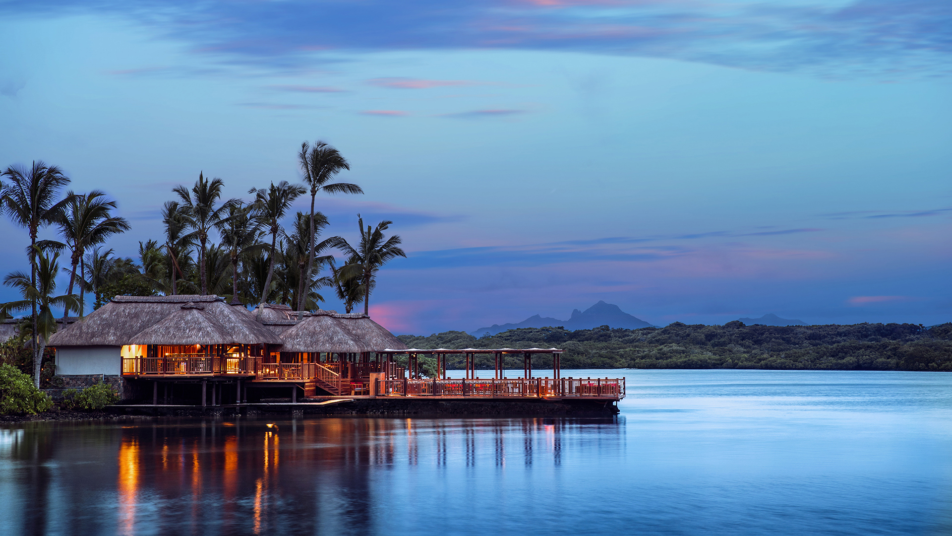 Indian ocean, Mauritius, One & Only Le Saint Geran, Tapasake Restaurant Exterior at Night