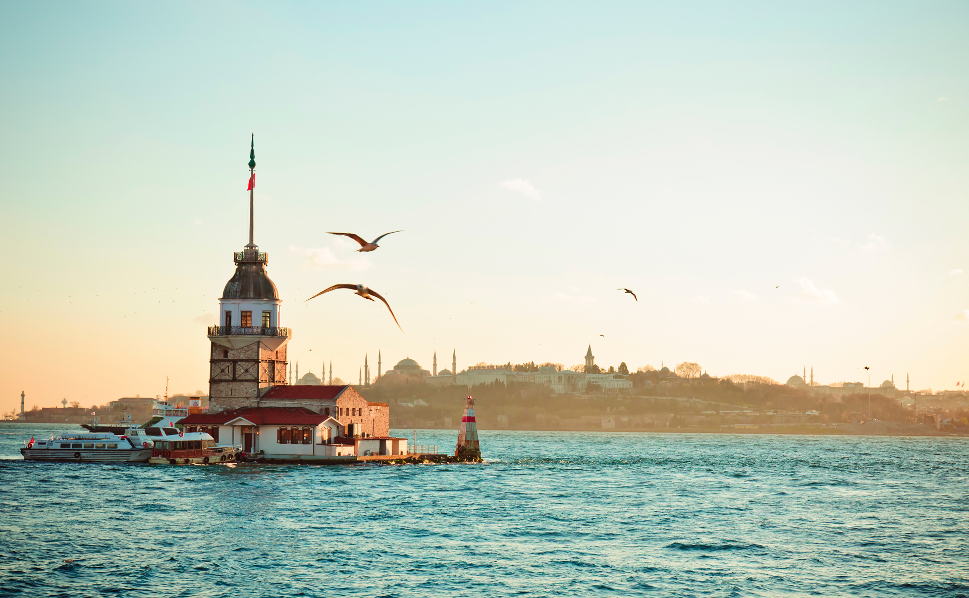 The Maiden's Tower sits on a small islet located off the coast of Uskudar in Istanbul