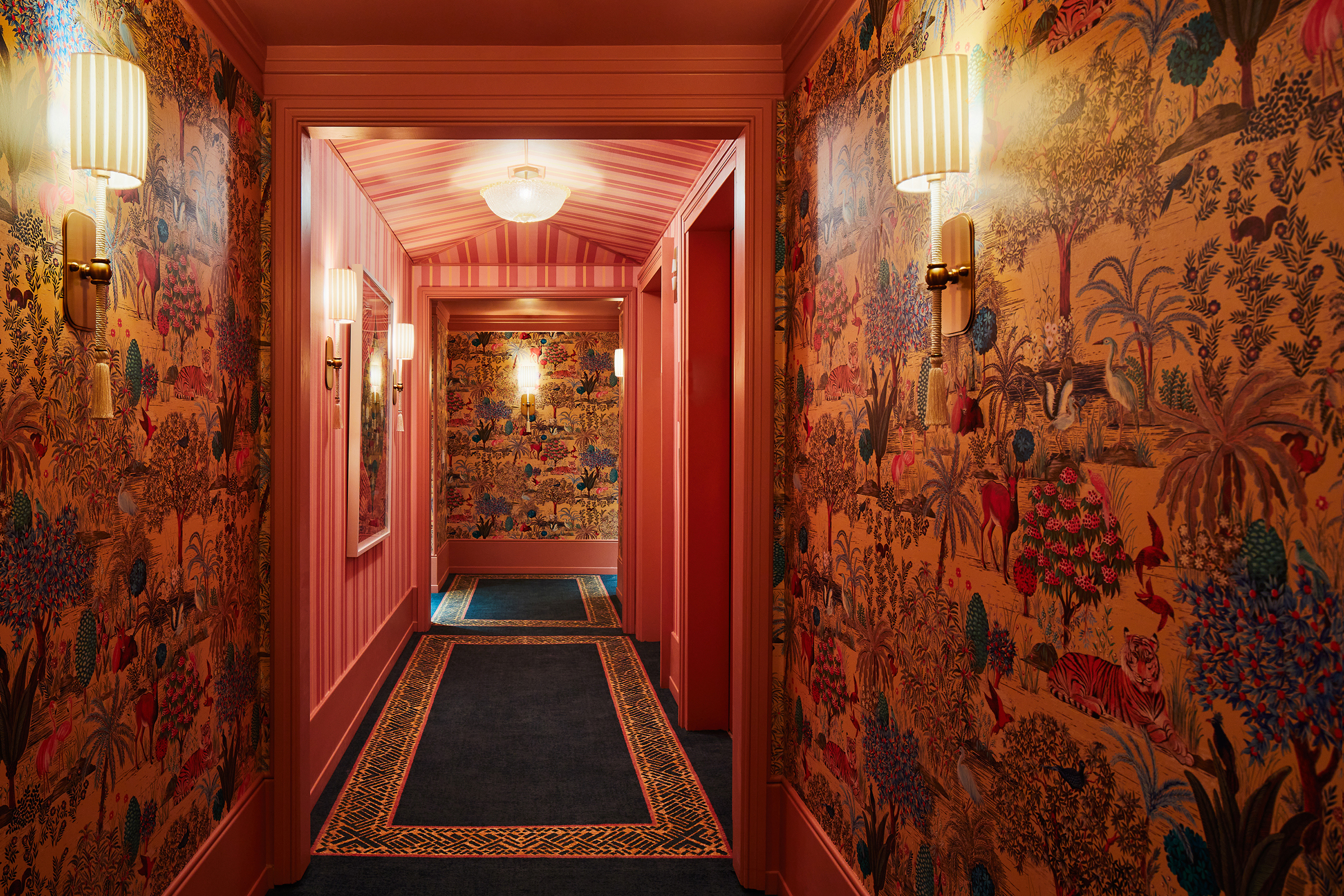 Decorative hallway with patterned wallpaper