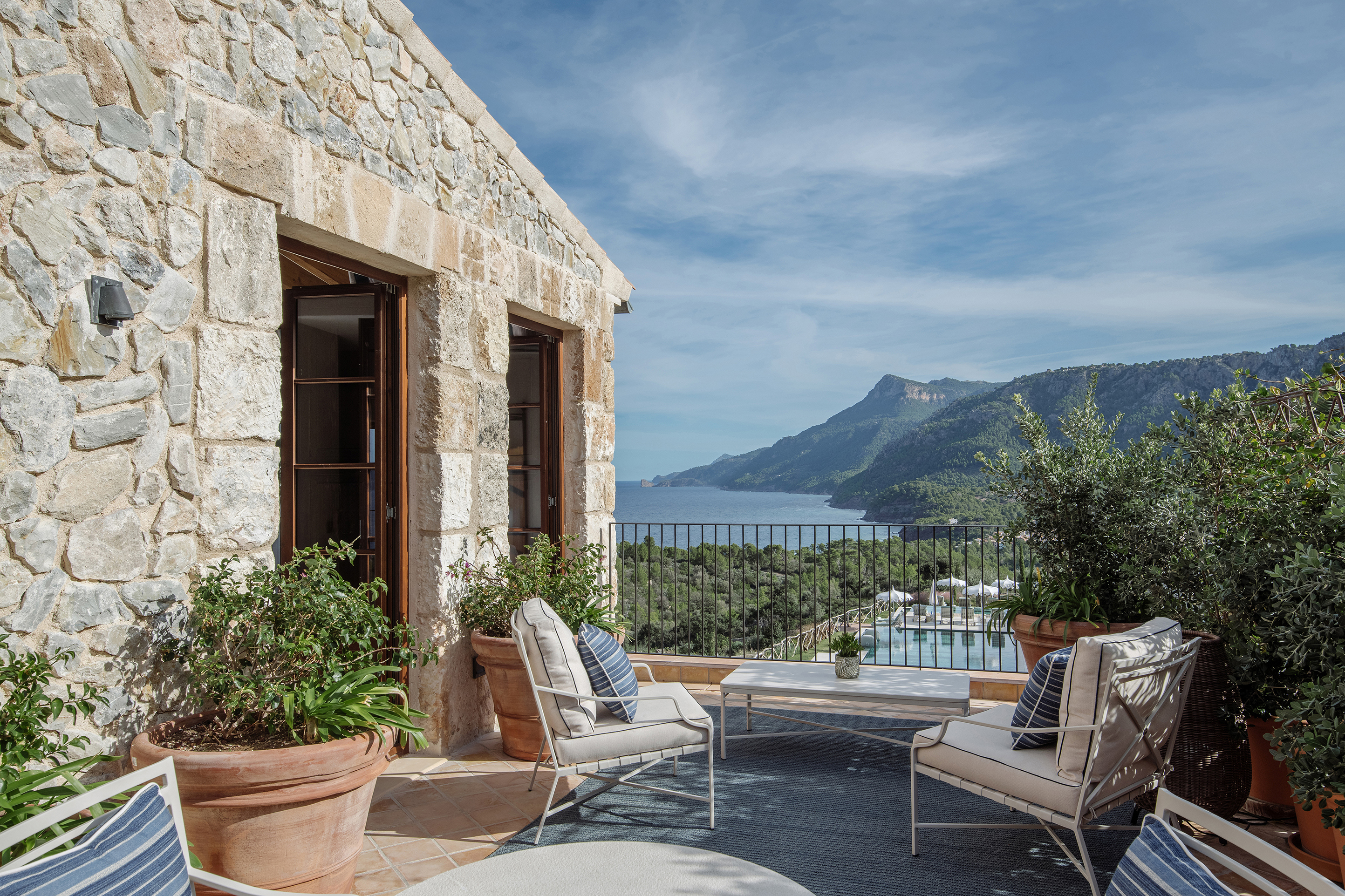 Tafona Suite Terrace with outdoor furniture, pots and sea views