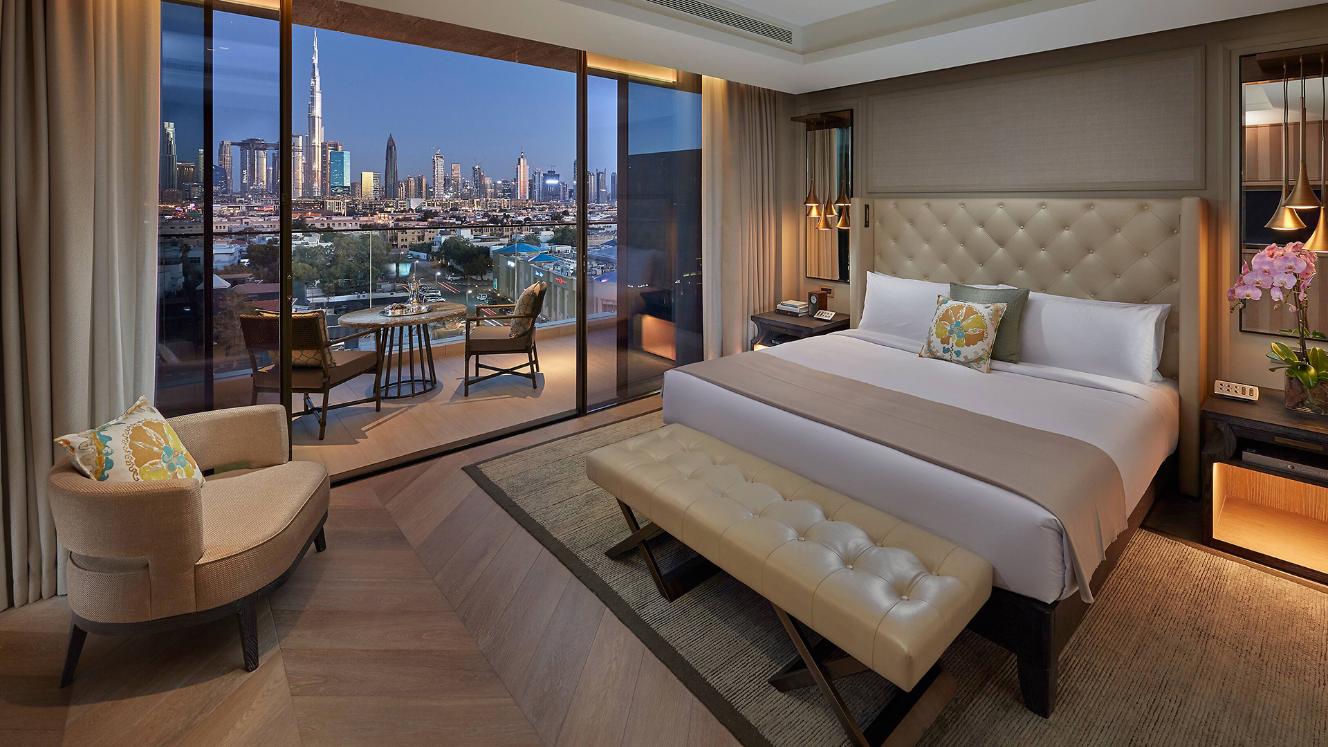 Indian Ocean, Arab Emirates, Dubai, Mandarin Oriental Jumeira, Skyline View Bedroom