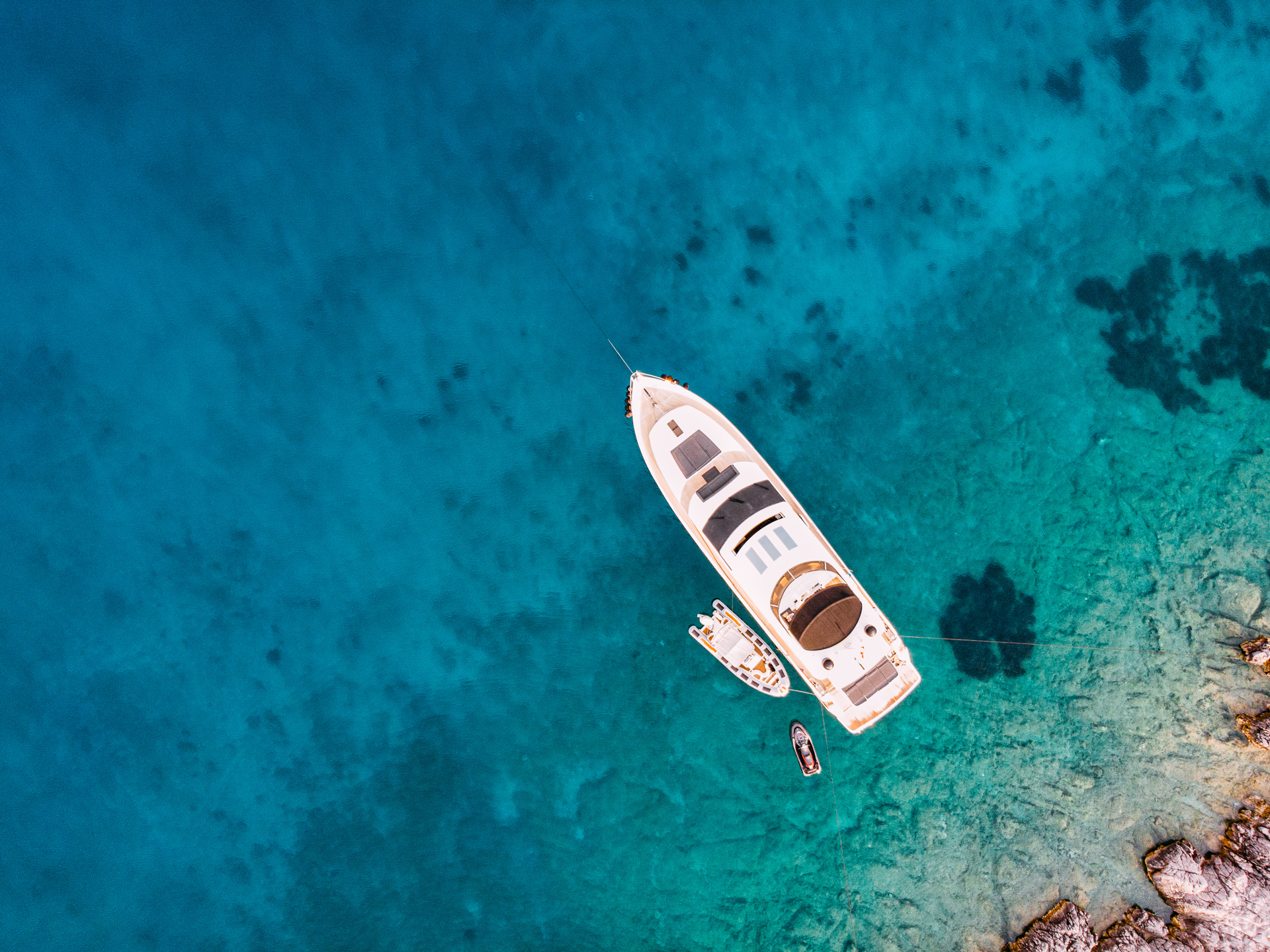 Aerial View Luxury Yacht on the Sea