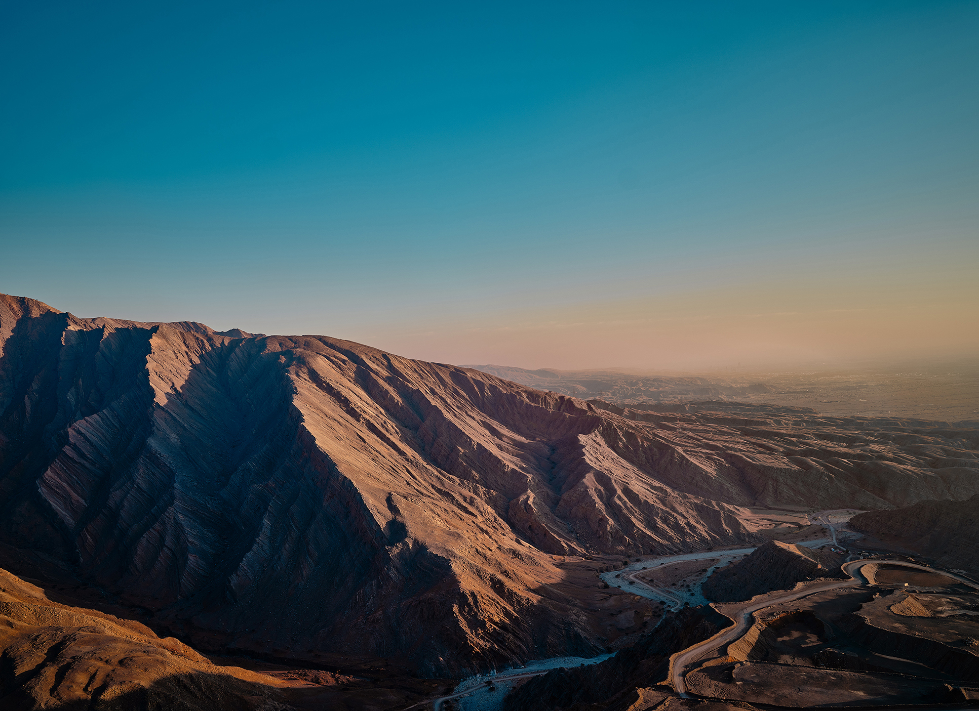 Mountains in Ras Al Khaimah with winding road running through them