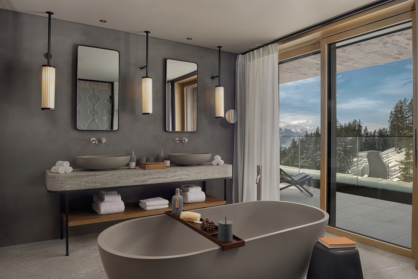 Ski & Snow, Europe, Switzerland, Crans-Montana, Six Senses Crans-Montana, bathroom with view