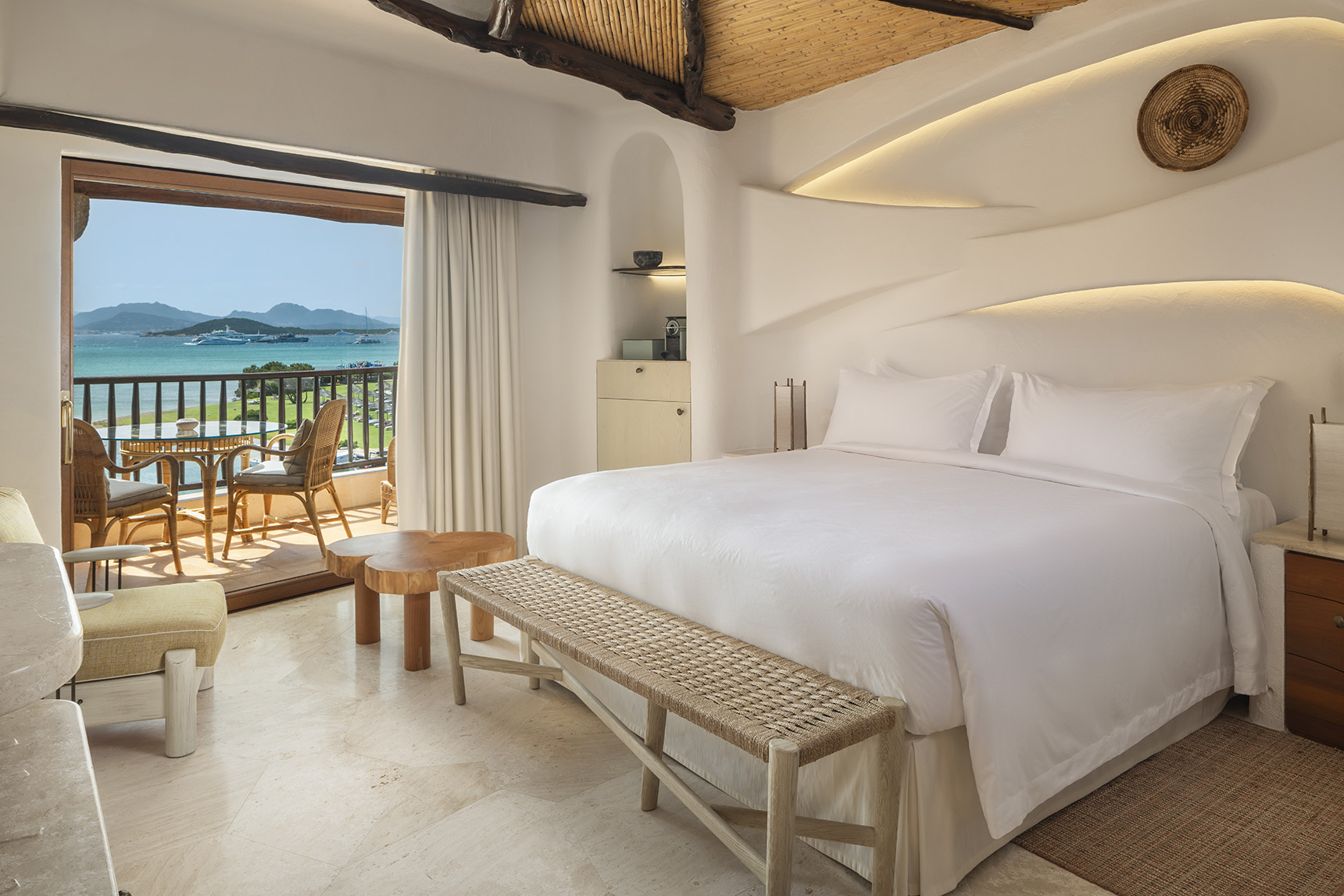 Europe, Italy, Sardinia, Hotel Cala di Volpe, Contemporary Premium Double Suite Bedroom