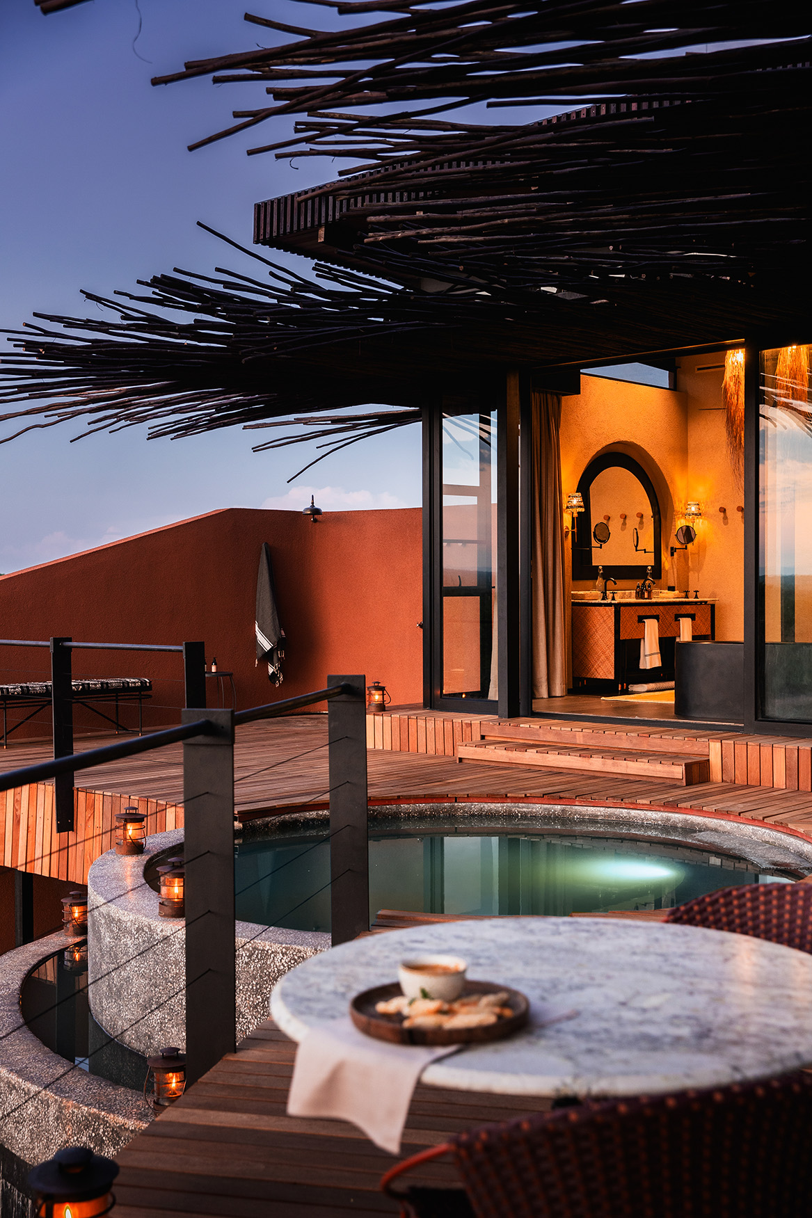 Africa, Zambia, Chichele Presidential, Vista suite veranda and vertical plunge pool