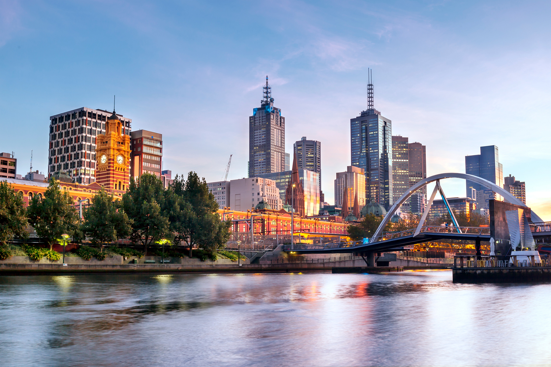 A view across a river of the Central Business District in Melbourne