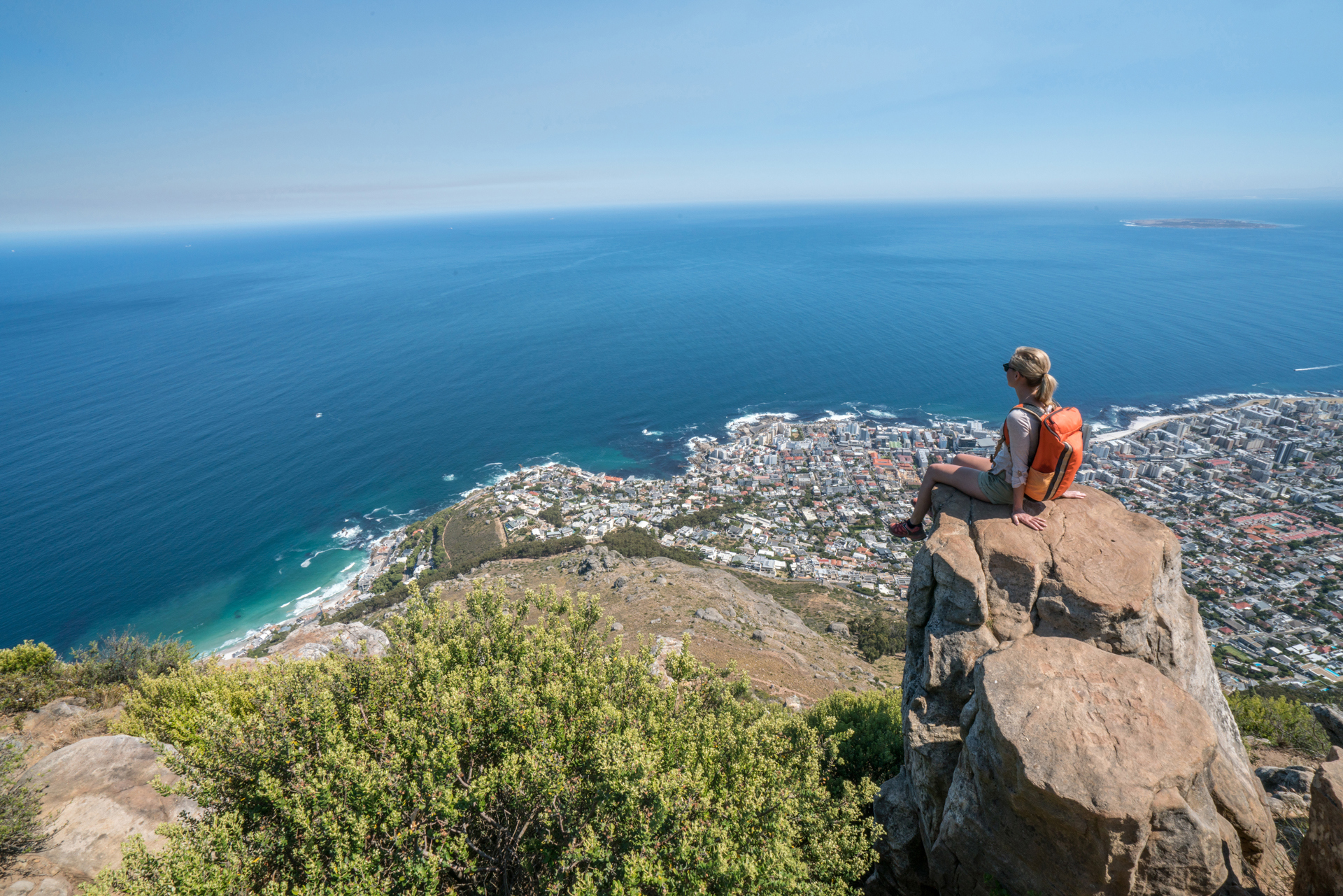 A view from the top of Table Mountain, looking down on Cape Town