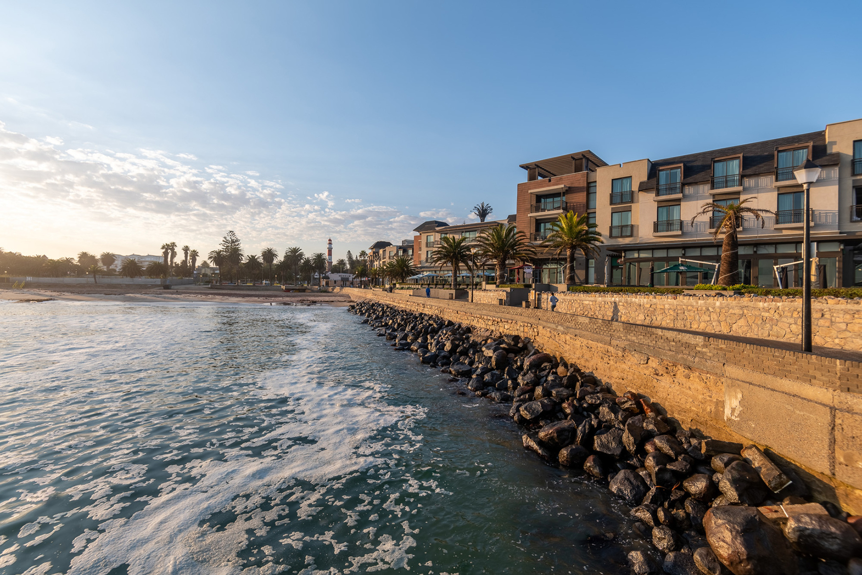Africa, Namibia, Strand Hotel, hotel exterior by the water