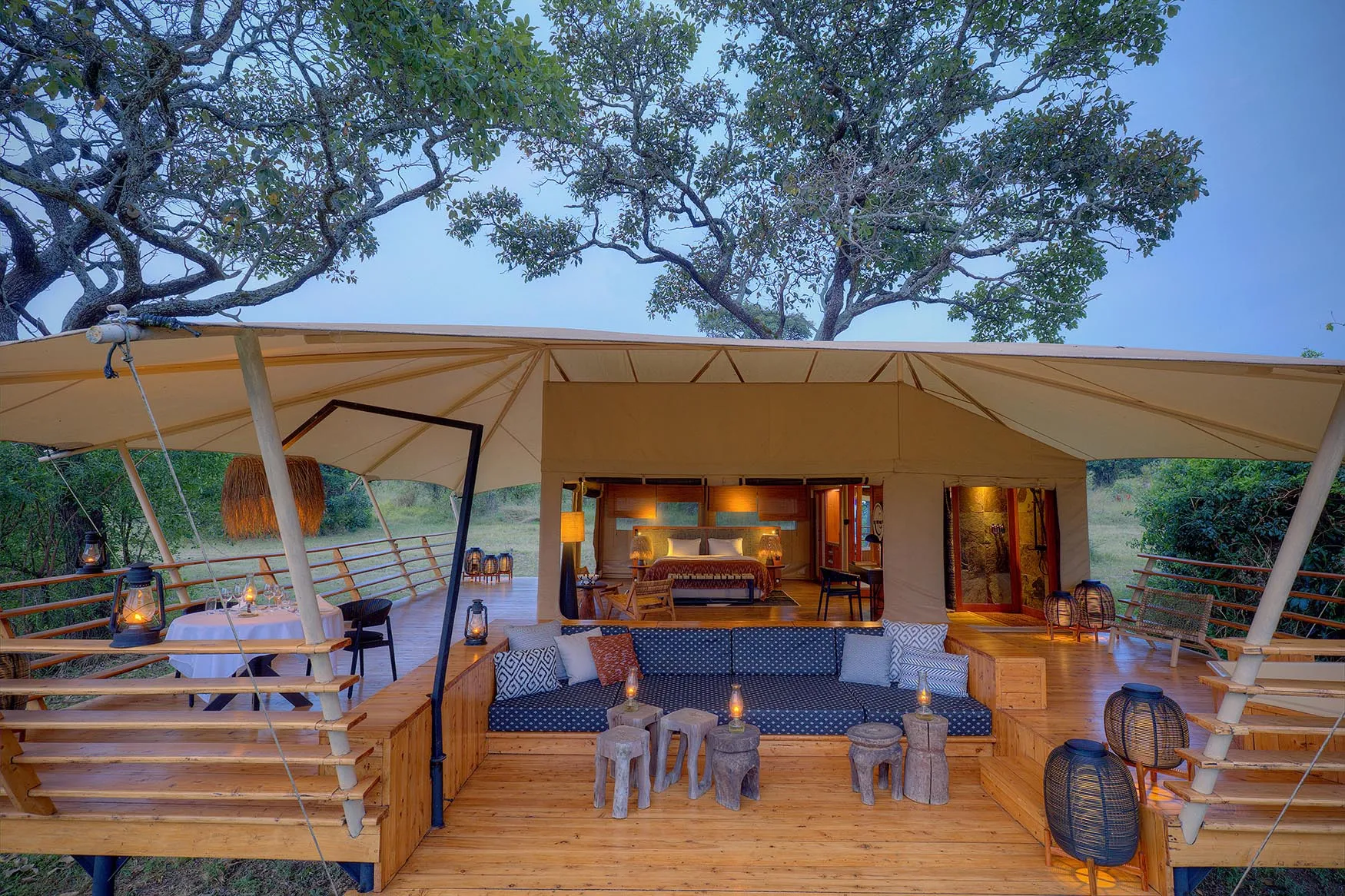 Africa, Tanzania, Serengeti Bushtops, close up view of luxury tent 