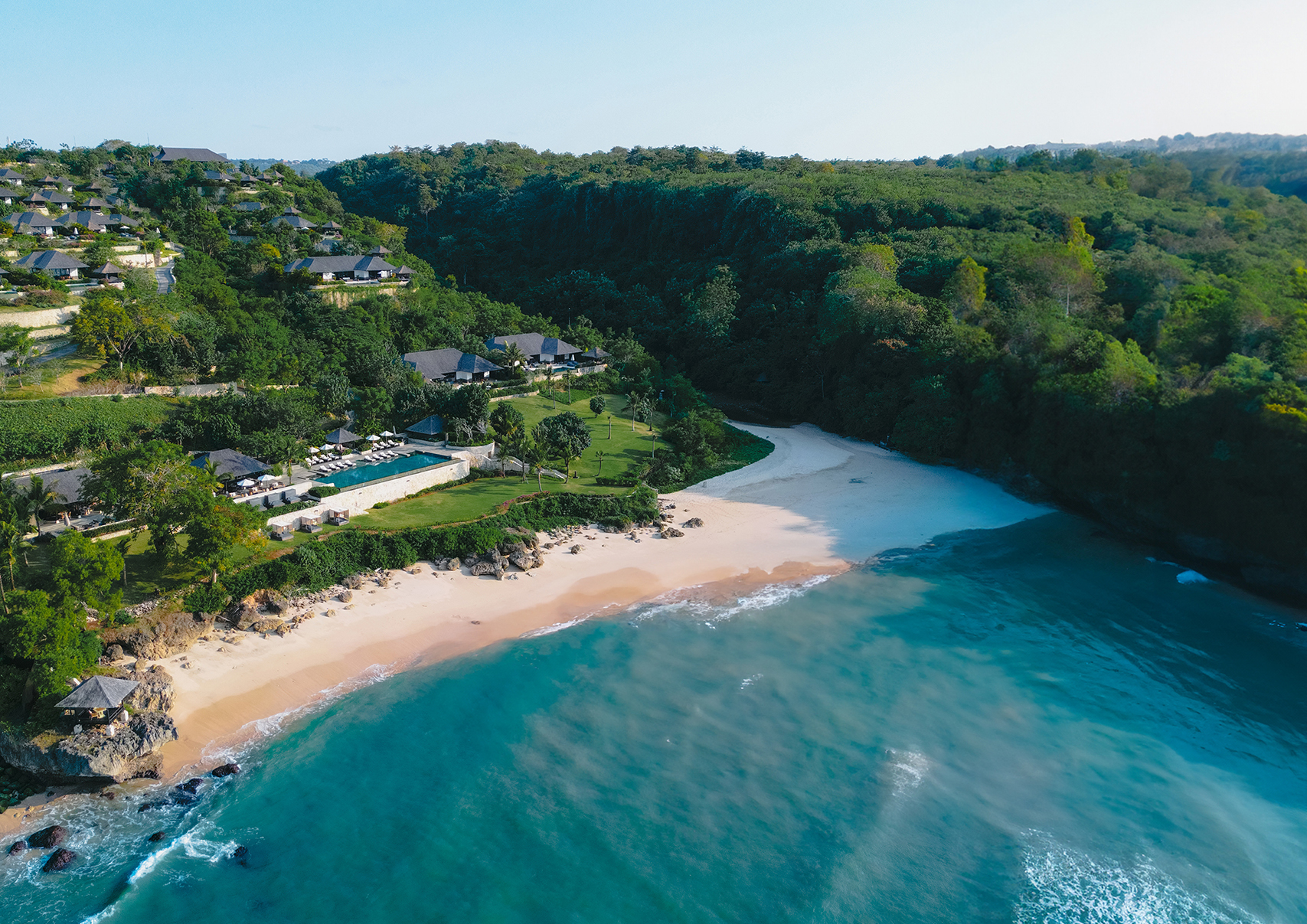 Asia, Indonesia, Bali, Raffles Bali, image of the resort and beach from above taken with a drone