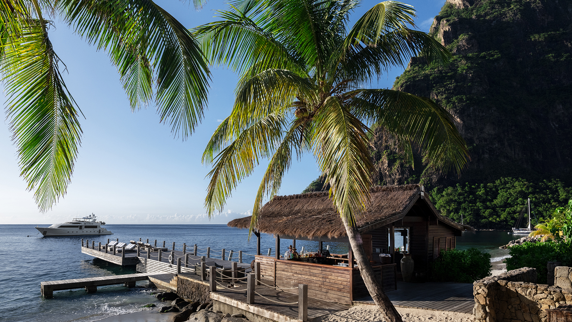 Caribbean, St Lucia, Sugar Beach, Pier Bar