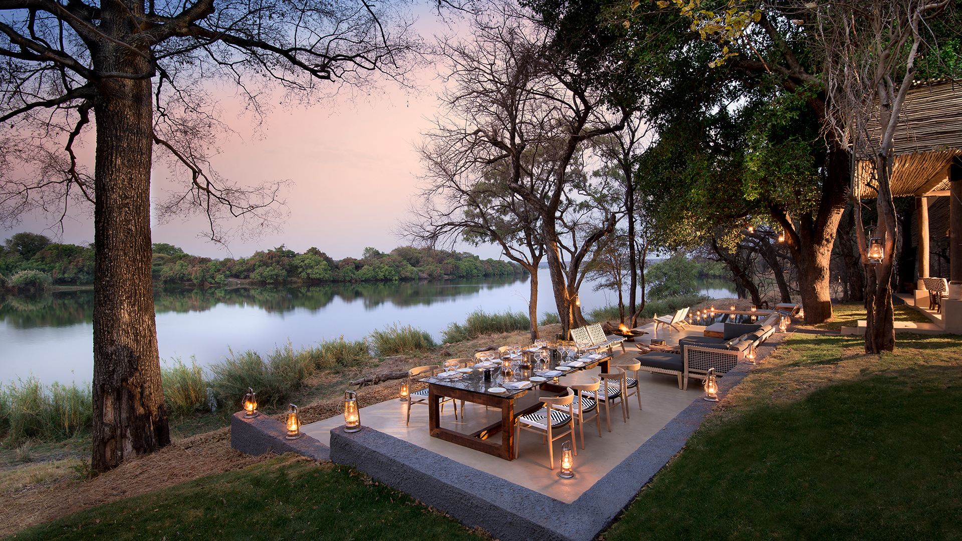 Africa, Zimbabwe, Matetsi River Lodge, Private Game Reserve, River Lodge Outdoor Dining