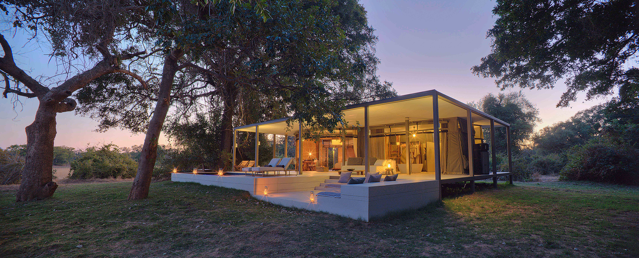 Africa, Zambia, Time + Tide Chinzombo, luxury safari tent exterior 