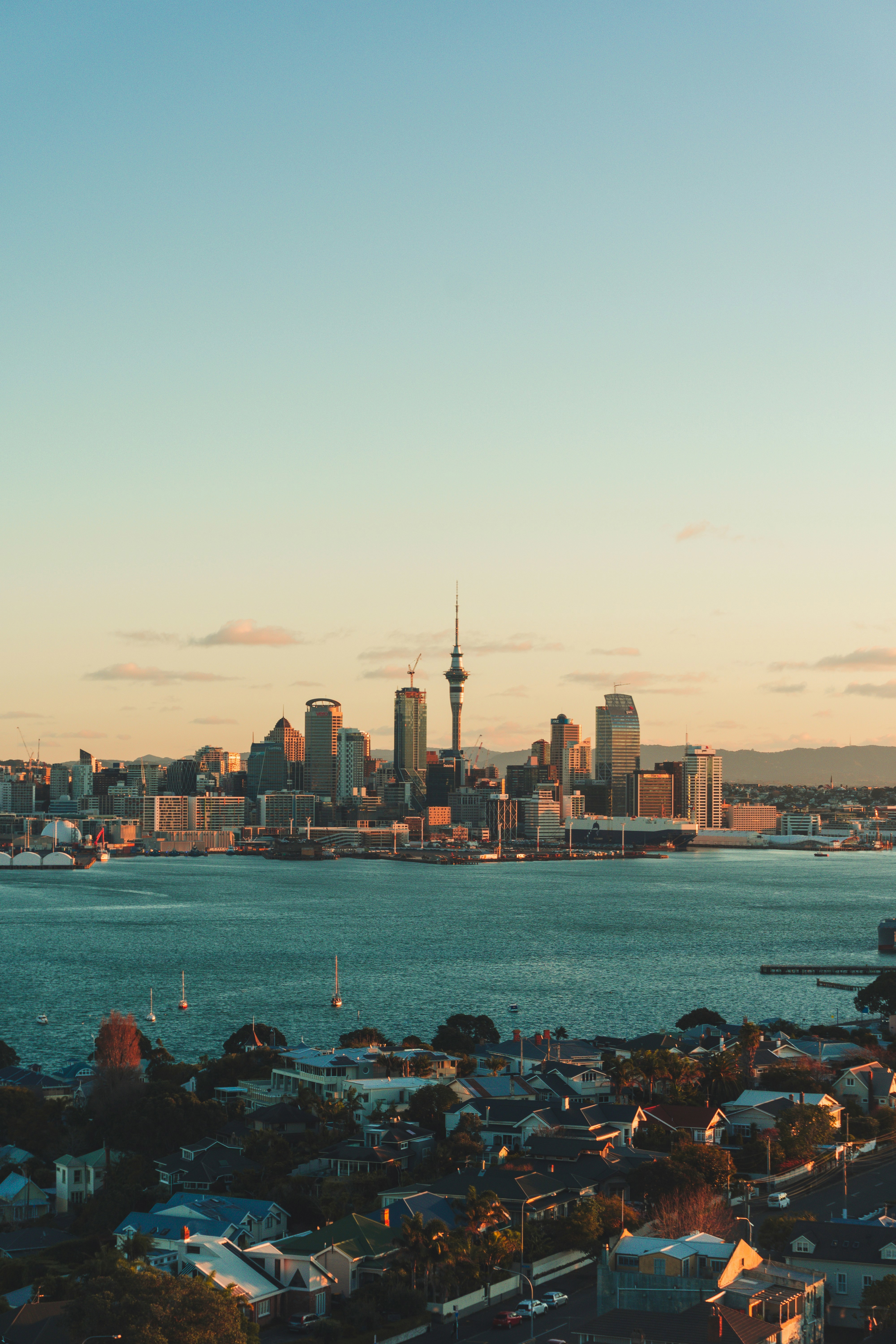 City skyline across the water in Auckland New Zealand