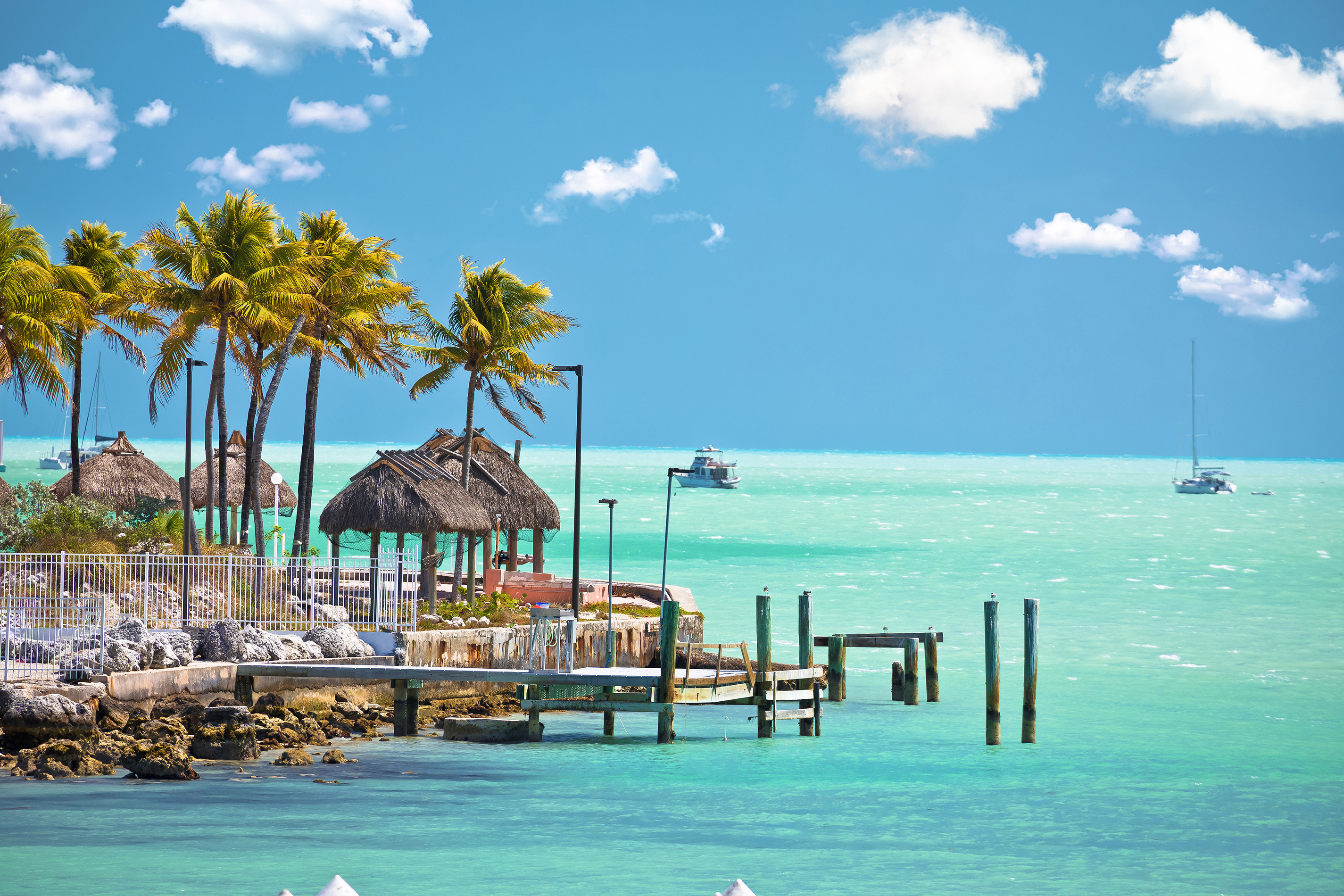 Boat jetty and yachts on the water in Marathon Florida Keys