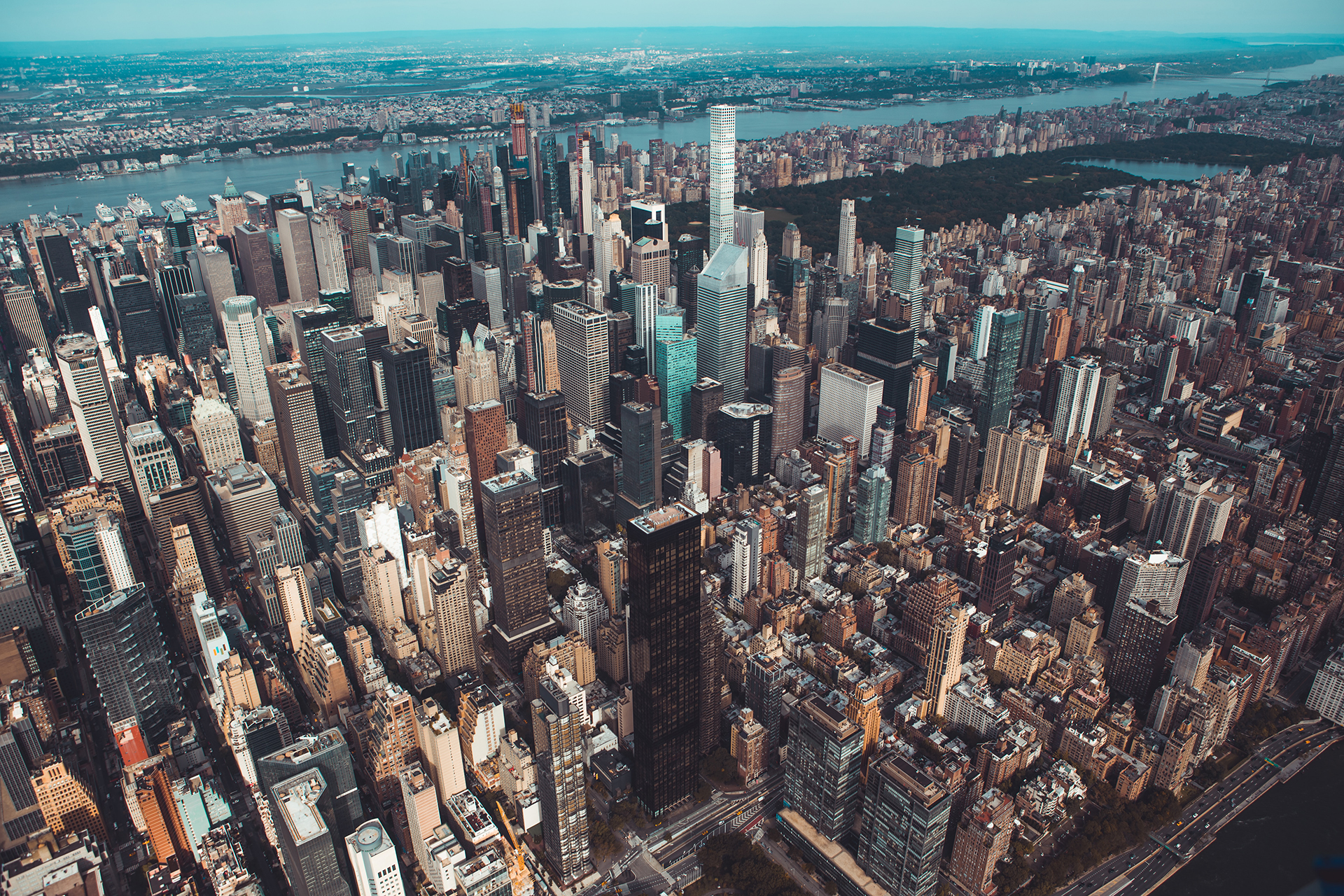 An aerial view of the New York skyline