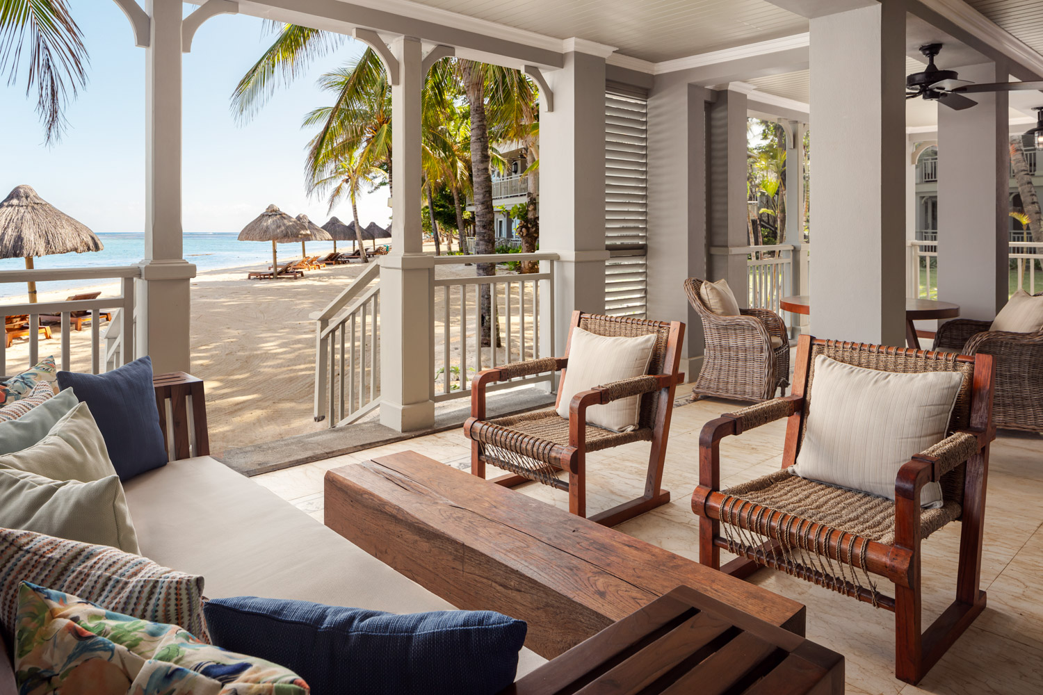 Indian Ocean, Mauritius, The St. Regis Le Morne, terrace seating area in Le Morne beach access suite