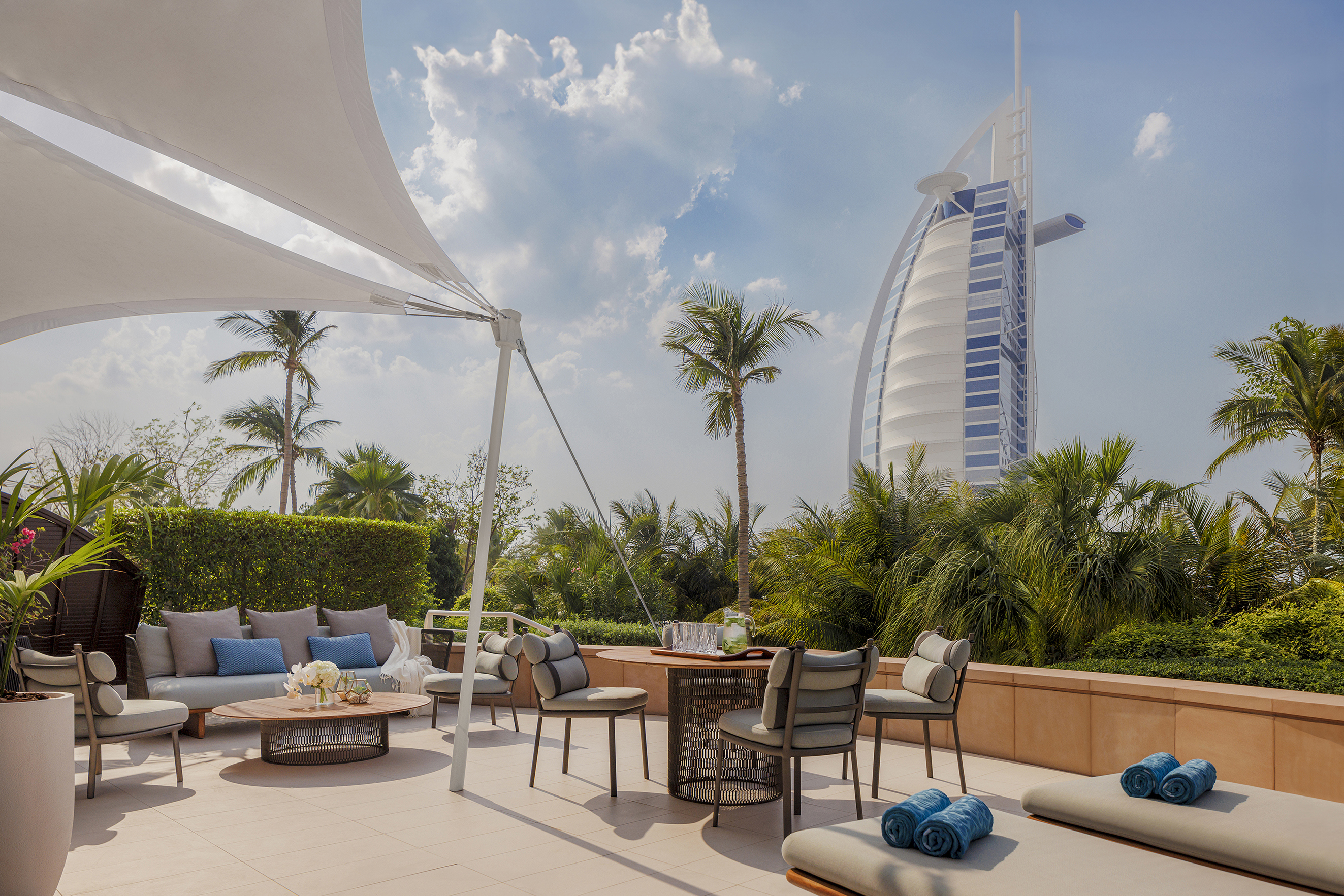 Patio of Garden Suite with Burj al Arab in background