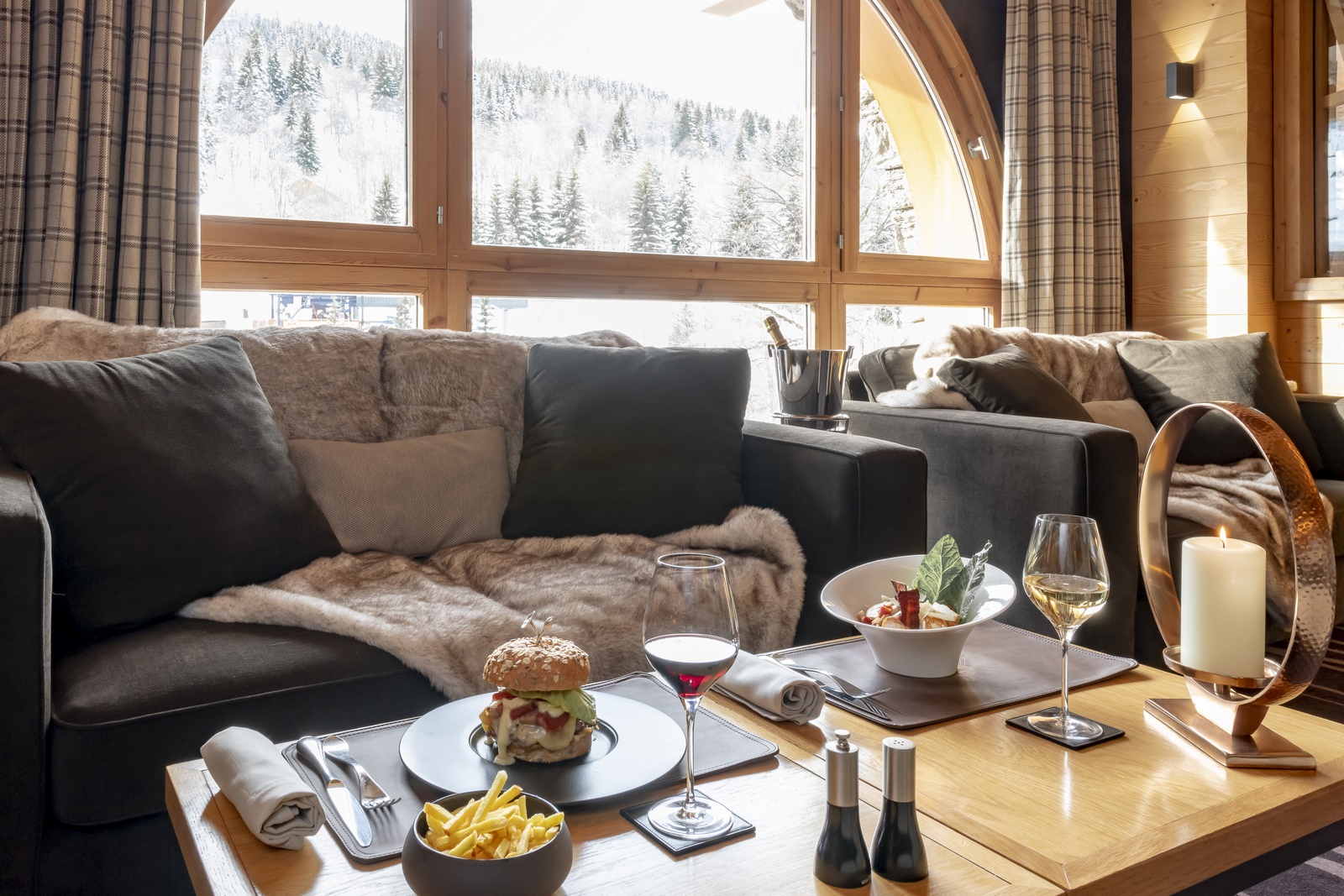 Ski & Snow, Europe, France, Meribel, Le Kalia, bar seating with snow view 