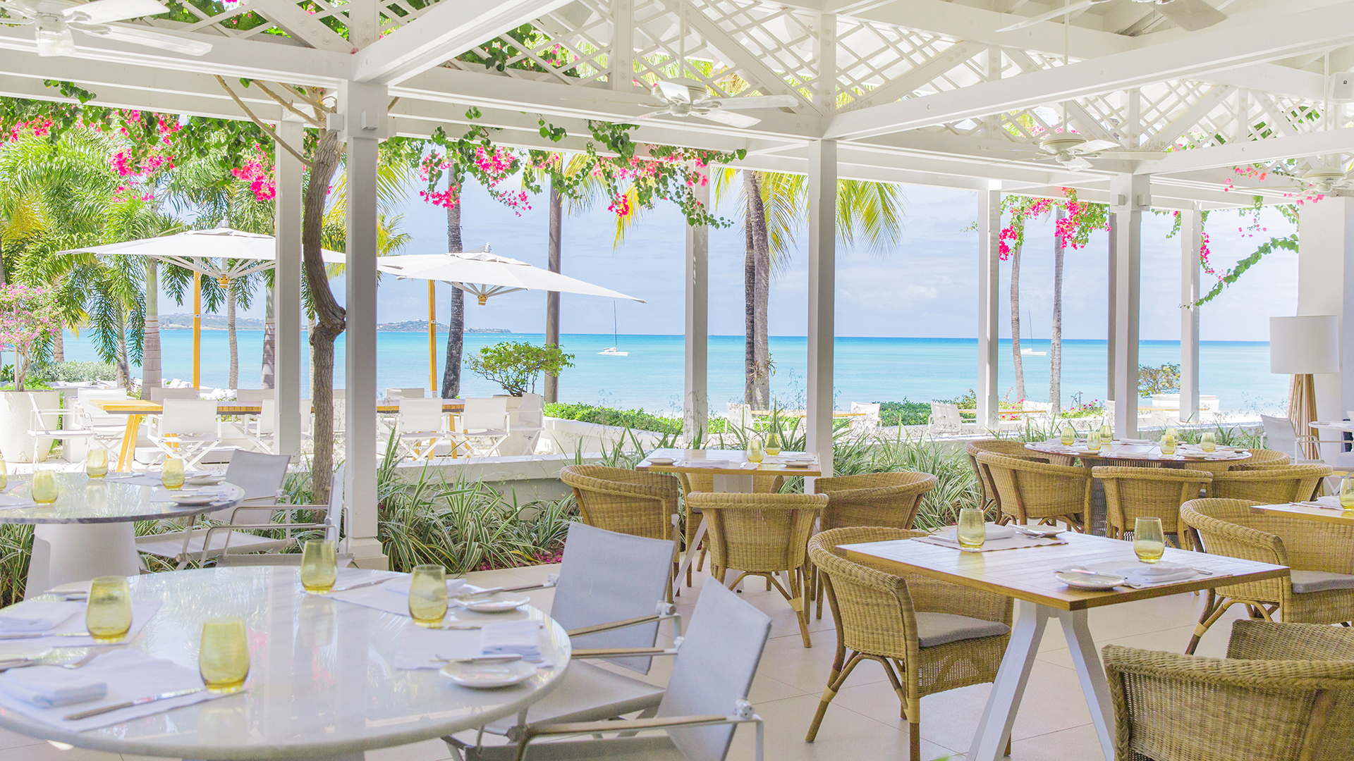 Caribbean, Antigua, Jumby Bay, Veranda Bar Terrace