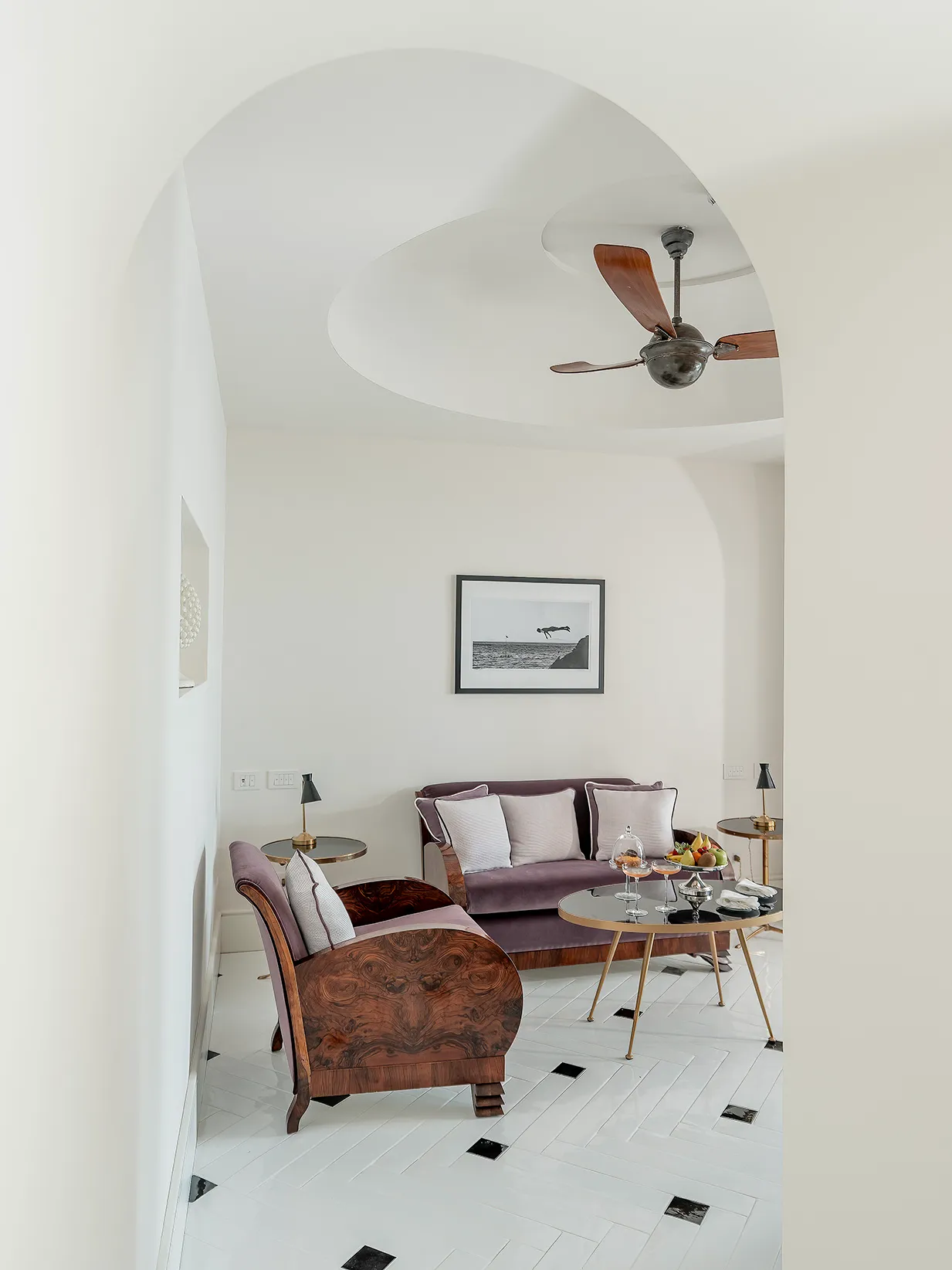 Europe, Italy, Amalfi Coast, Hotel Miramalfi, chairs and coffee table in suite lounge area 