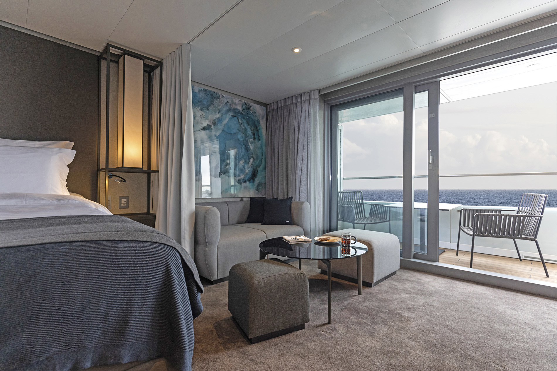 Cruises, Scenic Eclipse, Bedroom and balcony