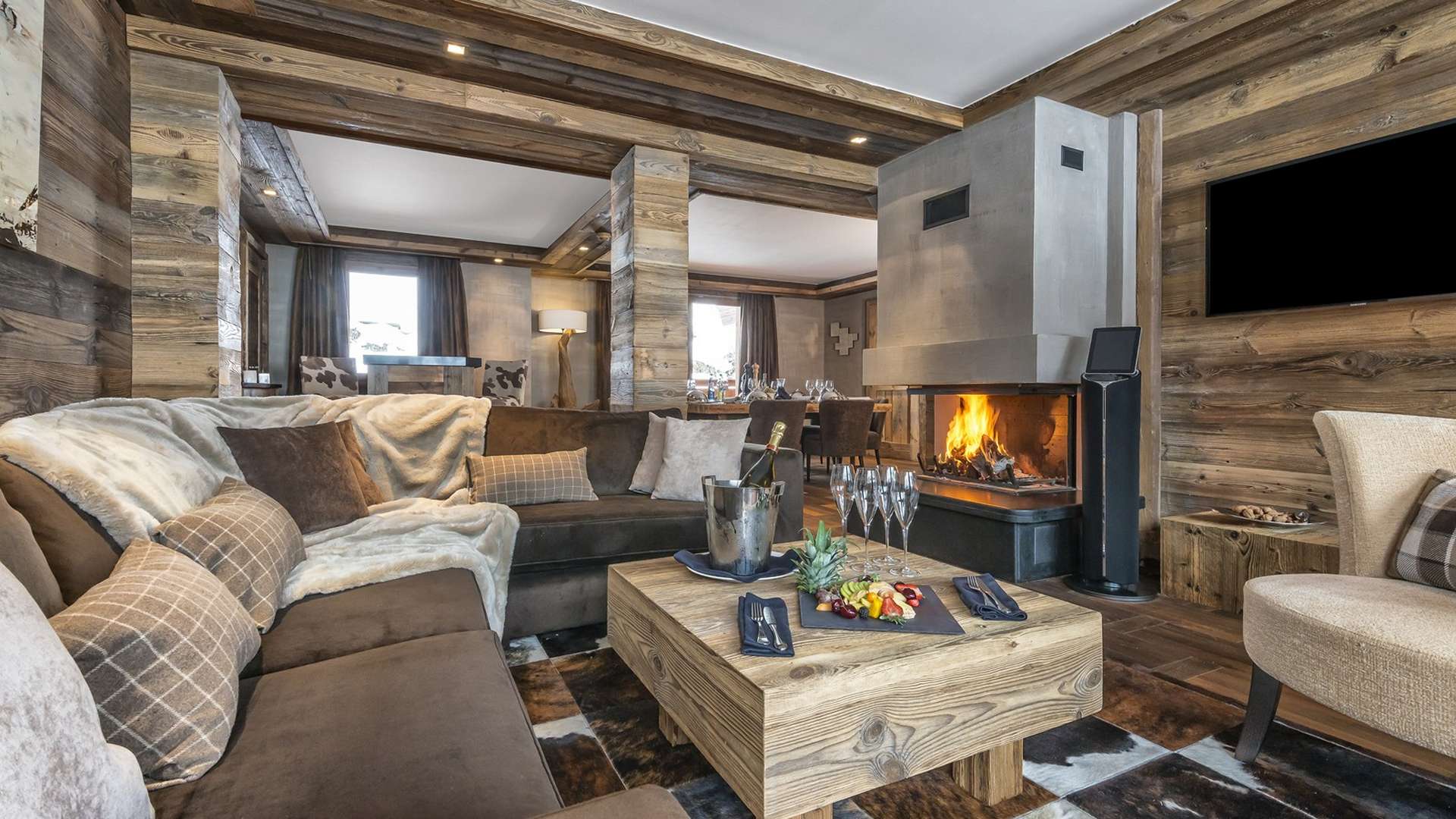 Ski & Snow, Europe, France, Meribel, Le Kalia, apartment lounge area with fireplace 